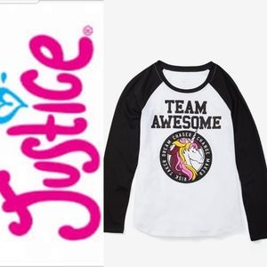 🆕 Girl's Justice Team Unicorn Ringer Tee Size 6  💞
